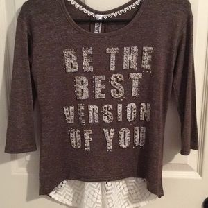 Army green with brown elbow length tee with lace